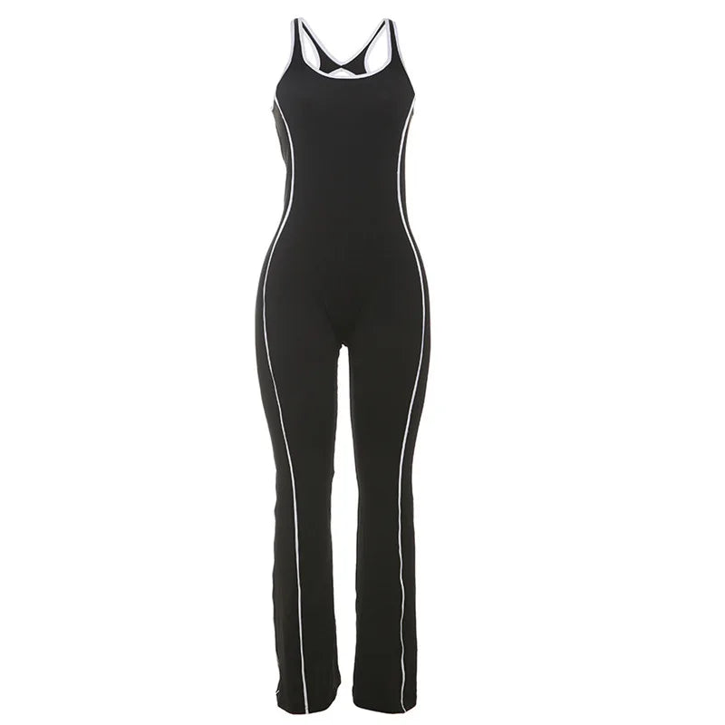 Women’s Summer Sleeveless Sexy Backless Striped Skinny Bodysuit