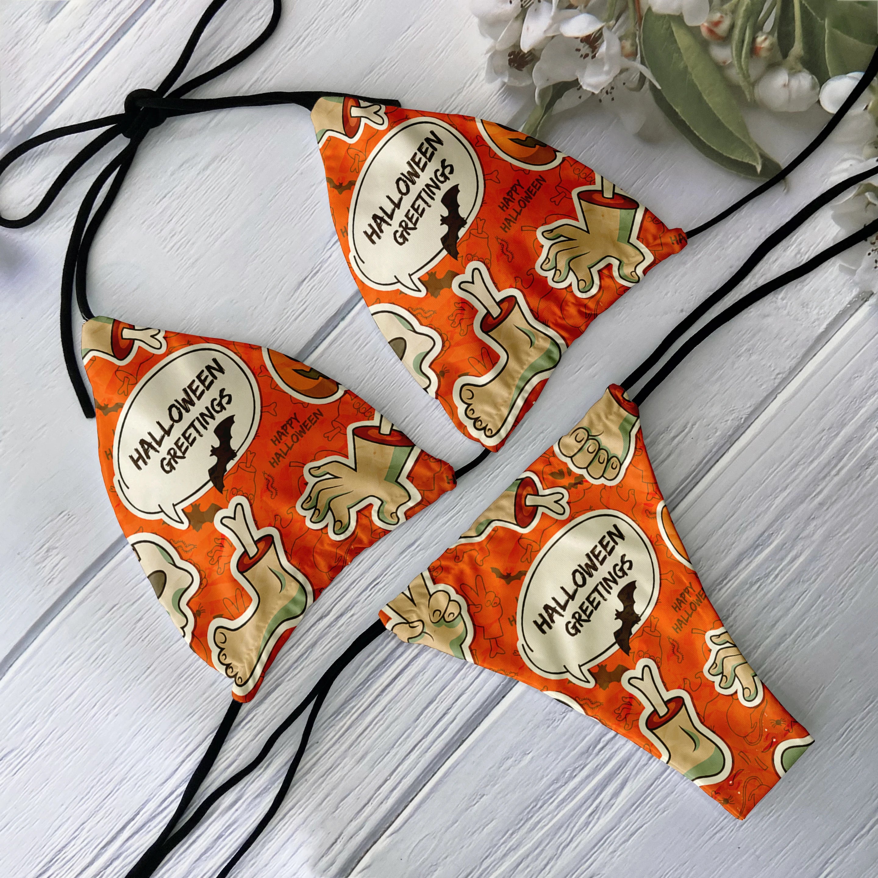 Skull Print Backless Bikini Set