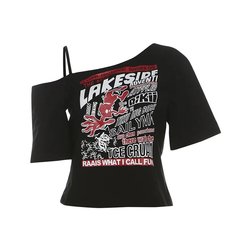 Women’s Y2K Asymmetrical Skew Collar Tee