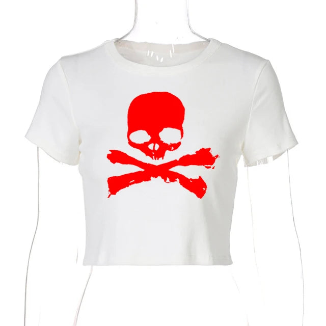 Vintage Grunge Skull Graphic Crop Top | Y2K Gothic Punk Tee