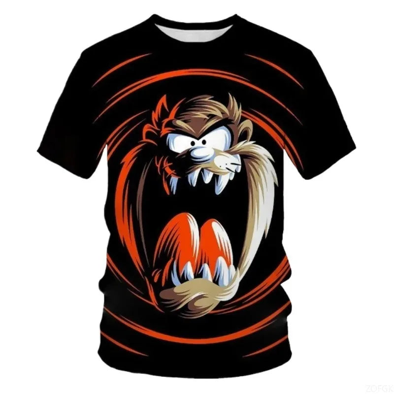 Summer New Trendy 3D Anime Monster Animal Dog Personalized Printed Comfortable Casual Round Neck Short Sleeved T-shirt