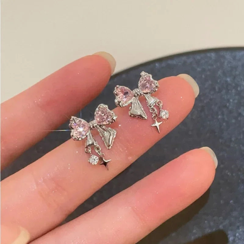 Cute Crystal Bowknot Zircon Stud Earrings for Women