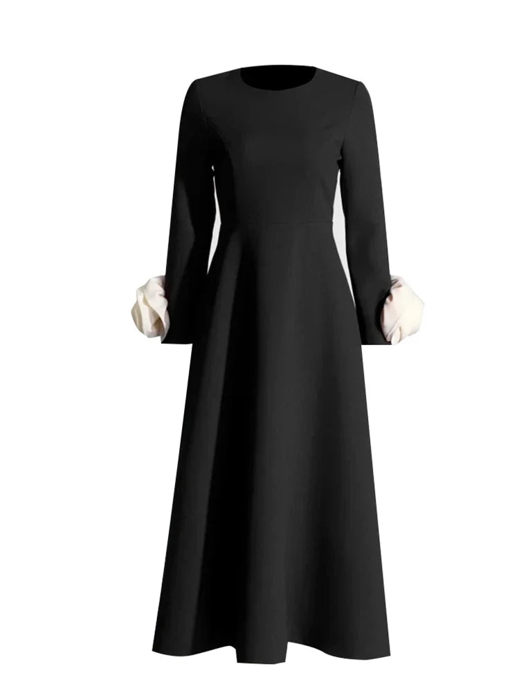TWOTWINSTYLE Colorblock Patchwork Appliques Elegant Dress