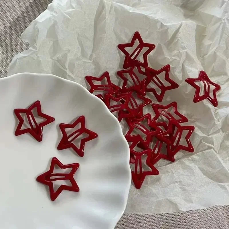 10-Piece Red Star & Waterdrop Hair Clip Set for Women & Girls