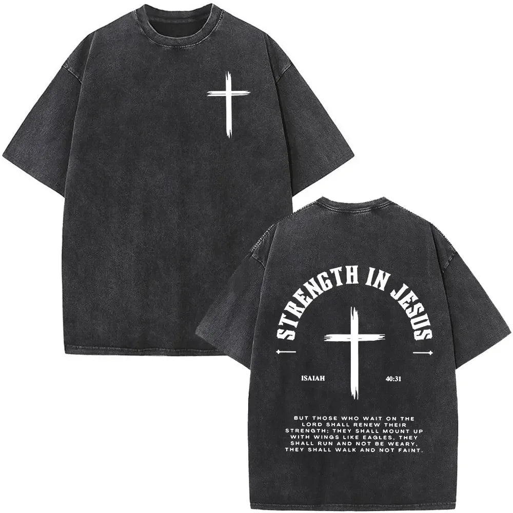 Heart Cross Christian Jesus Faith Over Fear Bible Verse Vintage Washed T-shirts Unisex Fashion Oversized T Shirts Cotton T-shirt