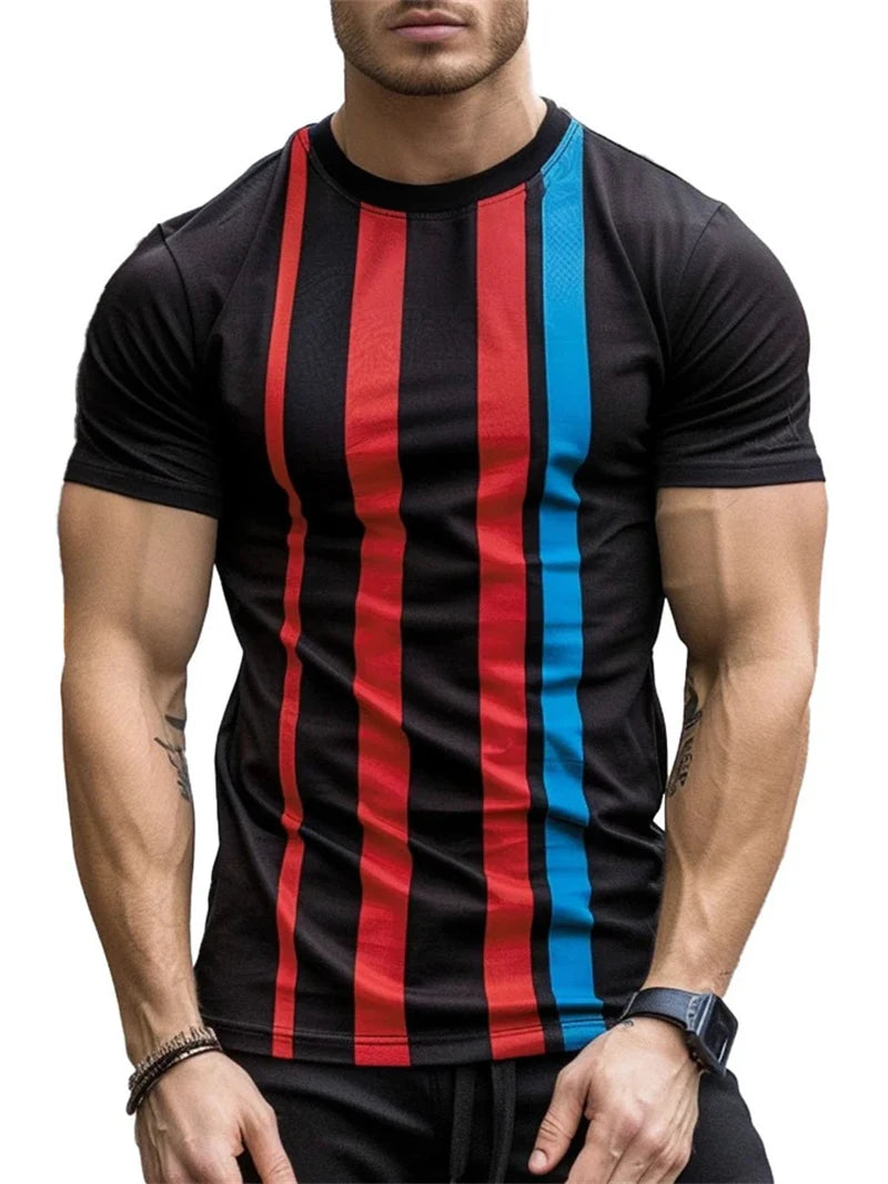 Men’s Stripe 3D Print Quick-Dry T-Shirt