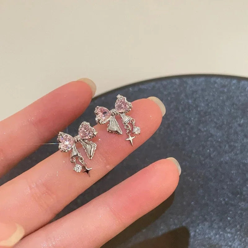 Cute Crystal Bowknot Zircon Stud Earrings for Women