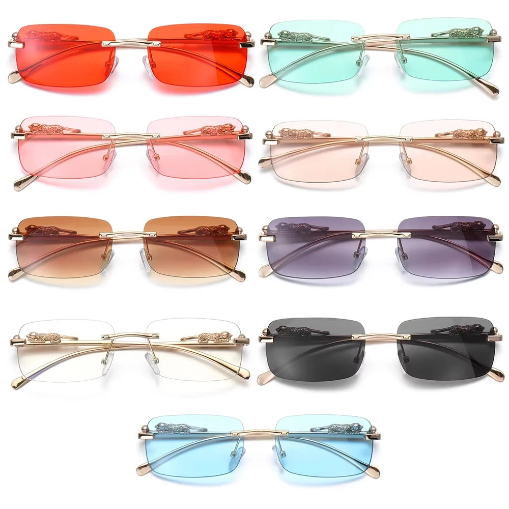 Square Rimless Sunglasses – Retro Cut Edge Small Frame UV400 Designer