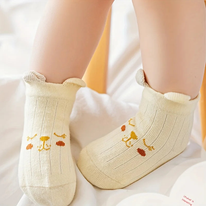 4 Pairs of Cute Bear Design Socks with 3D Ears