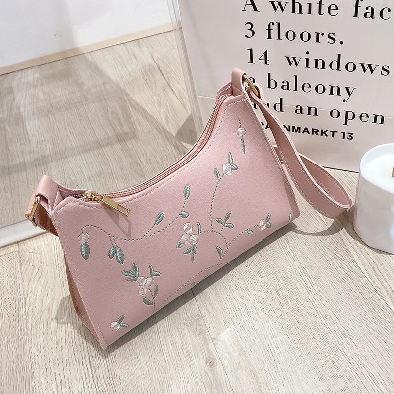 Summer Floral Lace Stitching PU Leather Shoulder Bag
