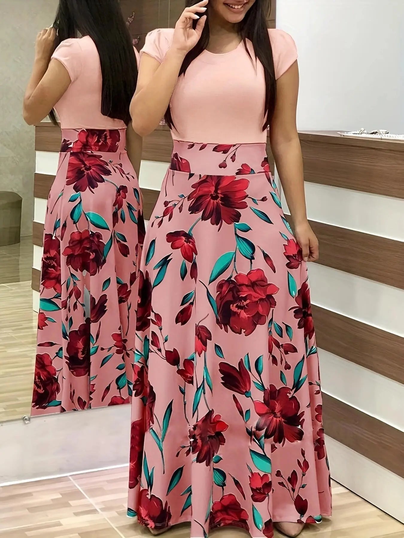 European and American Style Flower Print Dress
