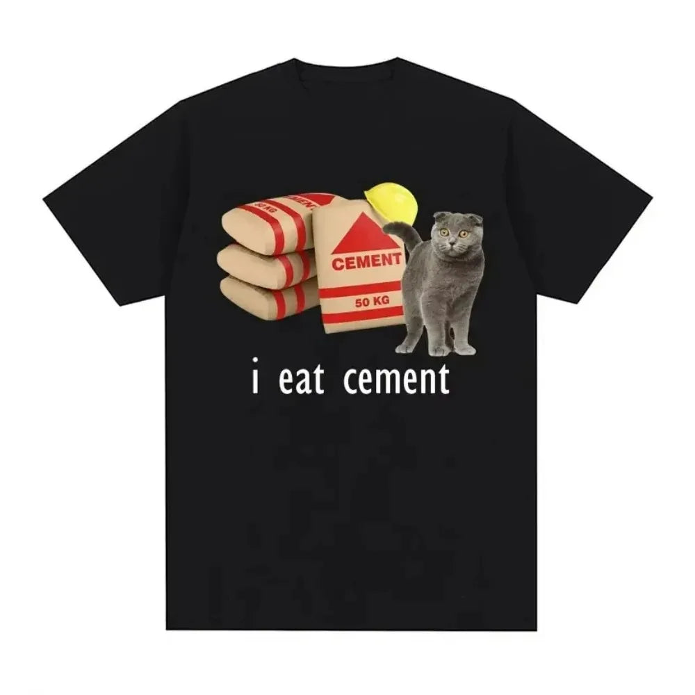 Women’s Funny Meme T-Shirt | “I Eat Cement” Cursed Cat Print