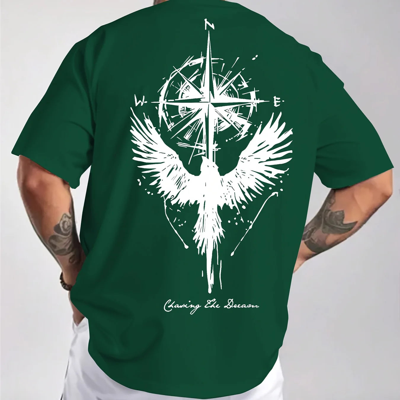 Men’s Cotton Compass & Bird Print T-Shirt
