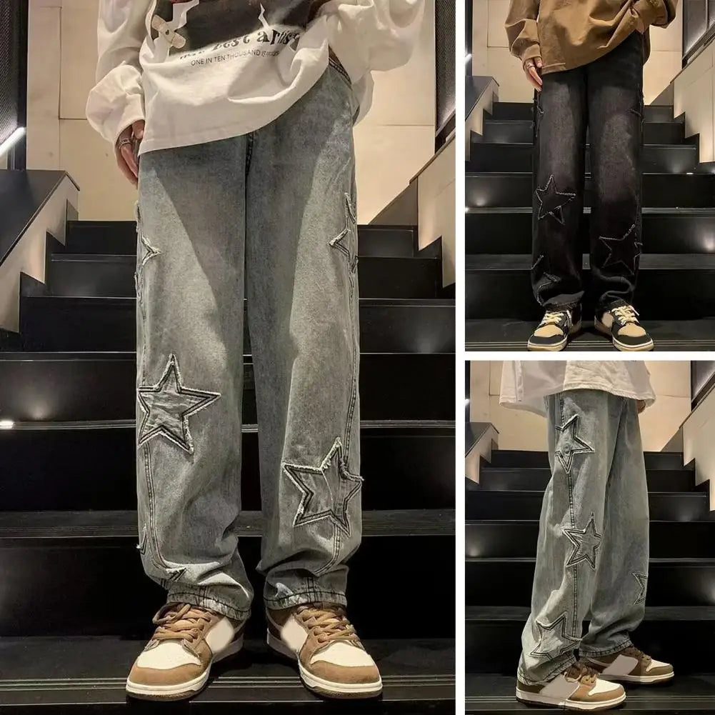 Vintage Oversized Star Patchwork Denim Pants