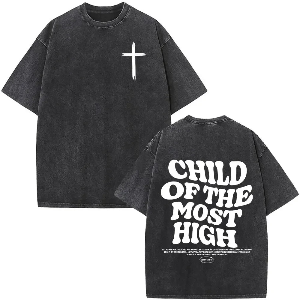 Heart Cross Christian Jesus Faith Over Fear Bible Verse Vintage Washed T-shirts Unisex Fashion Oversized T Shirts Cotton T-shirt
