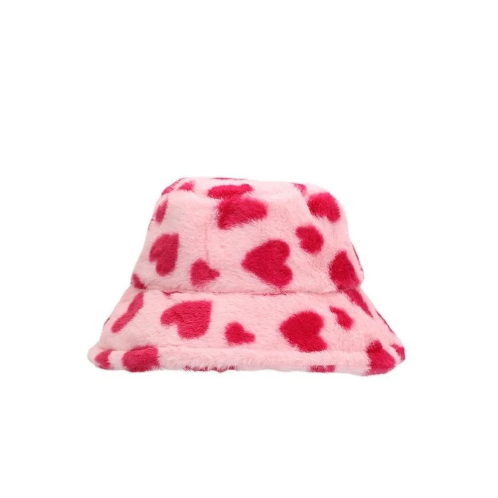 Sweet Faux Fur Fisherman Hat | Fluffy Heart Bucket Hat for Winter & Casual Wear