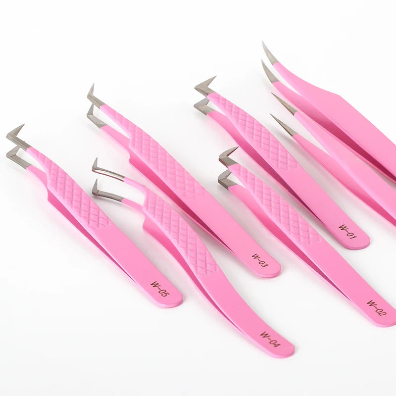 Rose Red Tweezers Stainless Steel High Precision Anti-static Tweezers for Eyelash Extensions Makeup