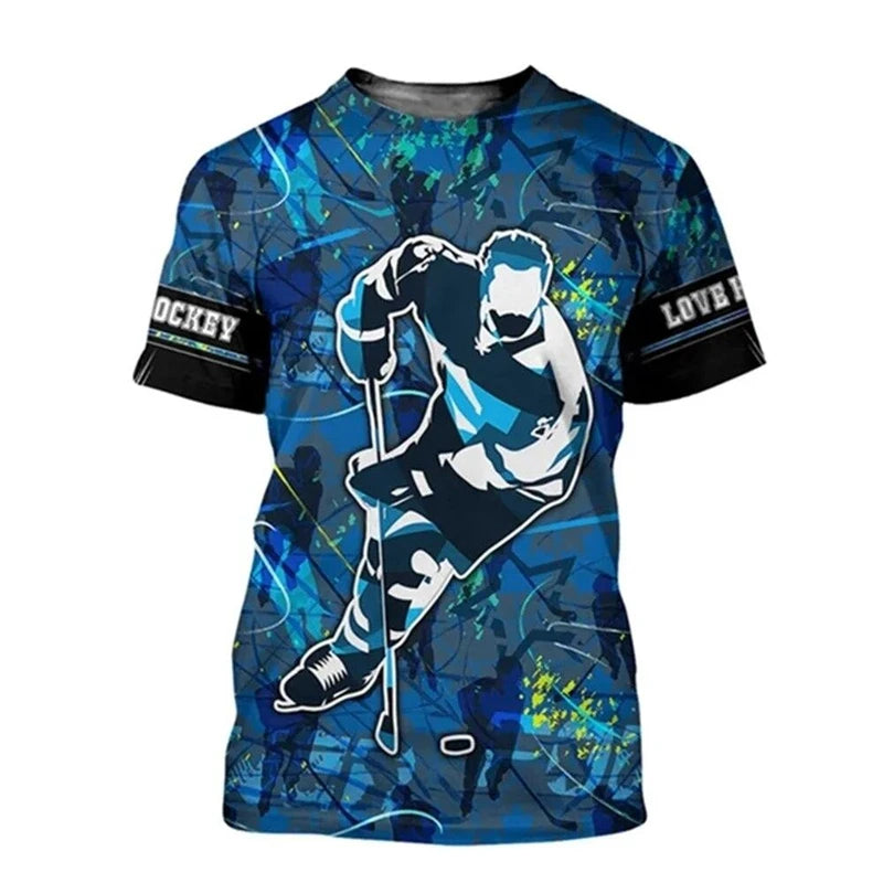 3D Hockey Print Casual T-Shirt | Quick-Dry Loose Fit Crew Neck Summer Tee
