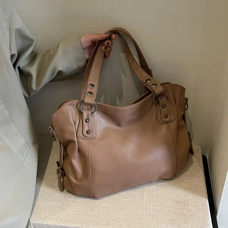 Contrasting Color PU Leather Shoulder Bag