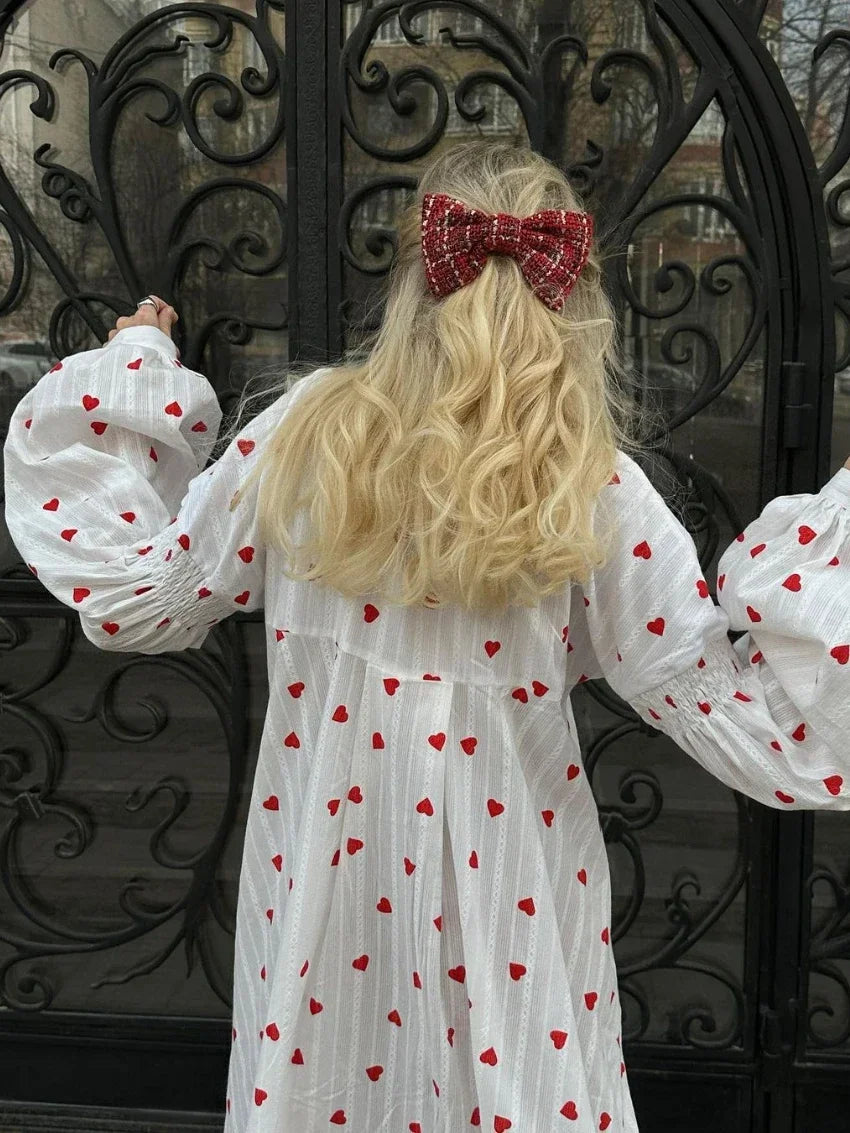 Vintage Jacquard Heart Print Dress