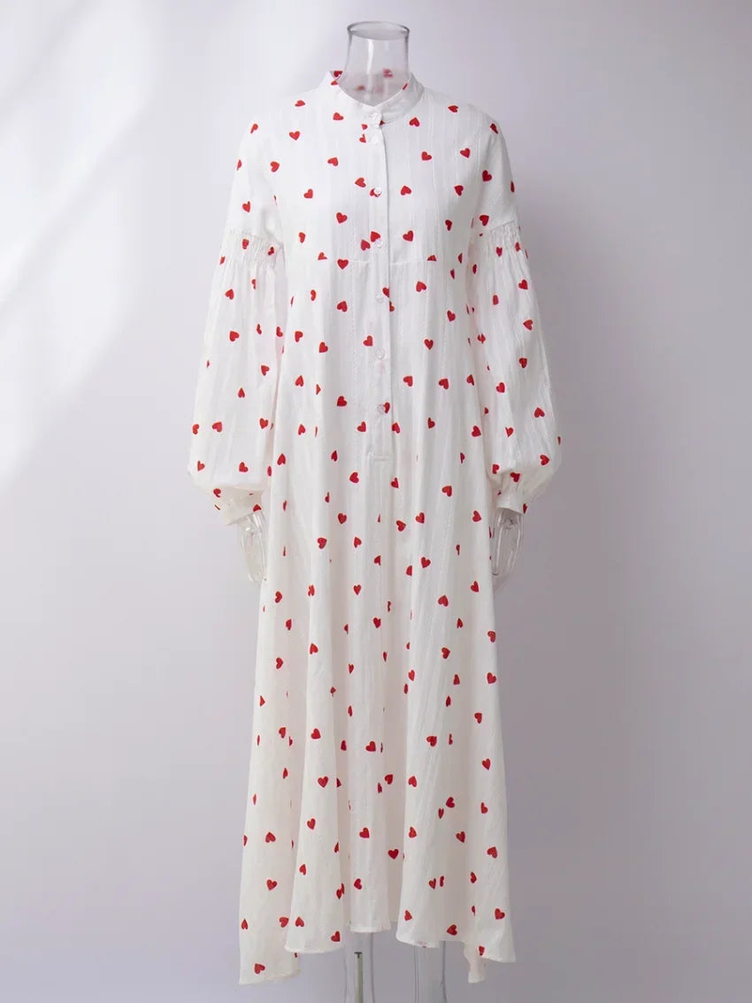 Vintage Jacquard Heart Print Dress