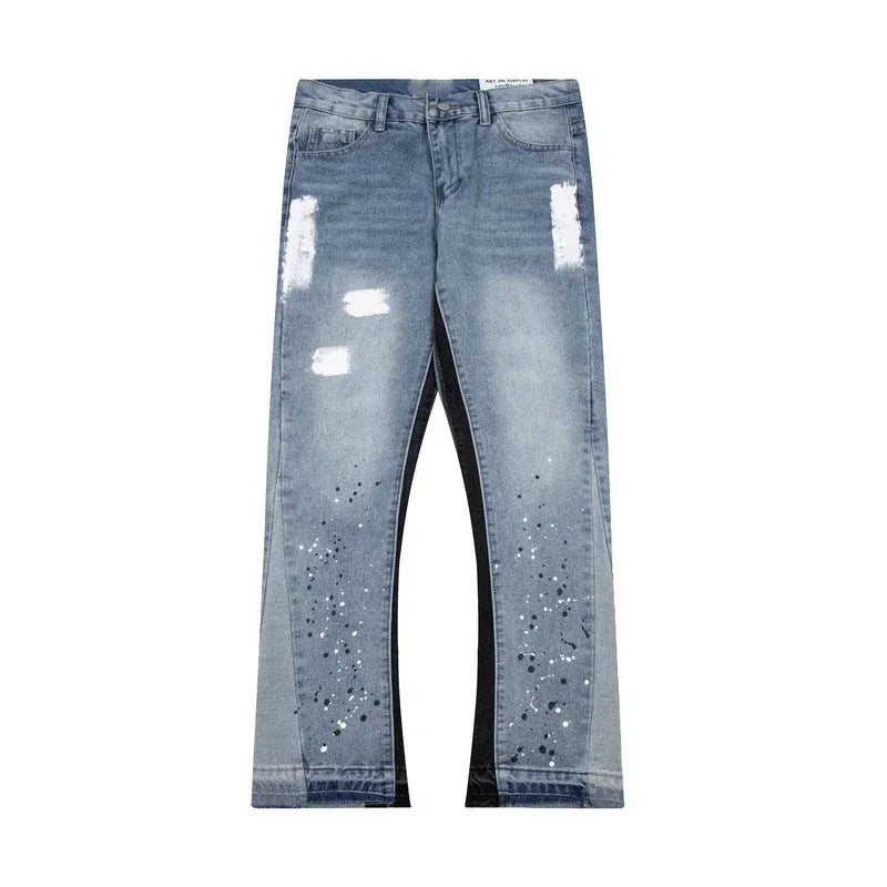 Retro Letter-Spliced Denim Trousers