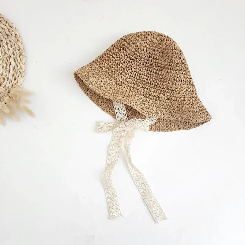 Baby Girl Summer Straw Hat – Lace Bow Sun Cap