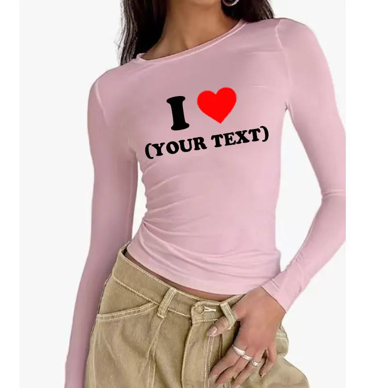 DIY Customize Your Text Couple Spring Autumn Women’s Long Sleeve Crop T-Shirt