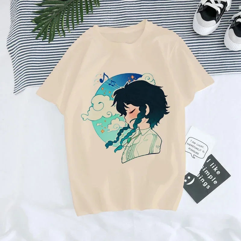 Genshin Impact Kawaii Graphic T-Shirt | Harajuku Anime Tee for Women