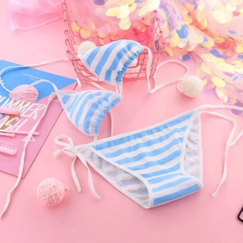 Japan Sexy Lolita Striped Mini Bikini Lingerie Set