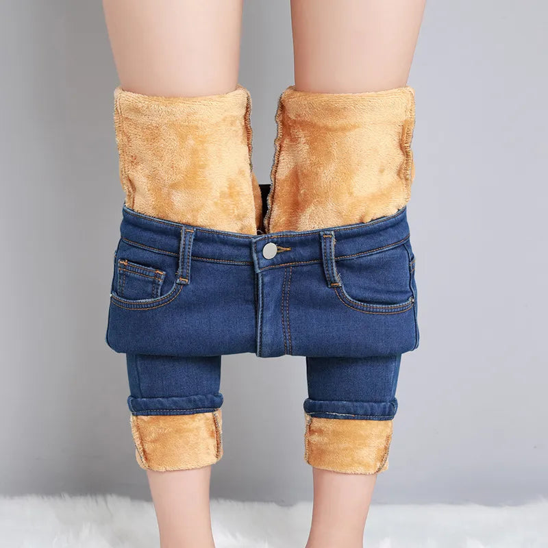 New Women Thermal Jeans Winter Snow Warm Plush Stretch Jeans