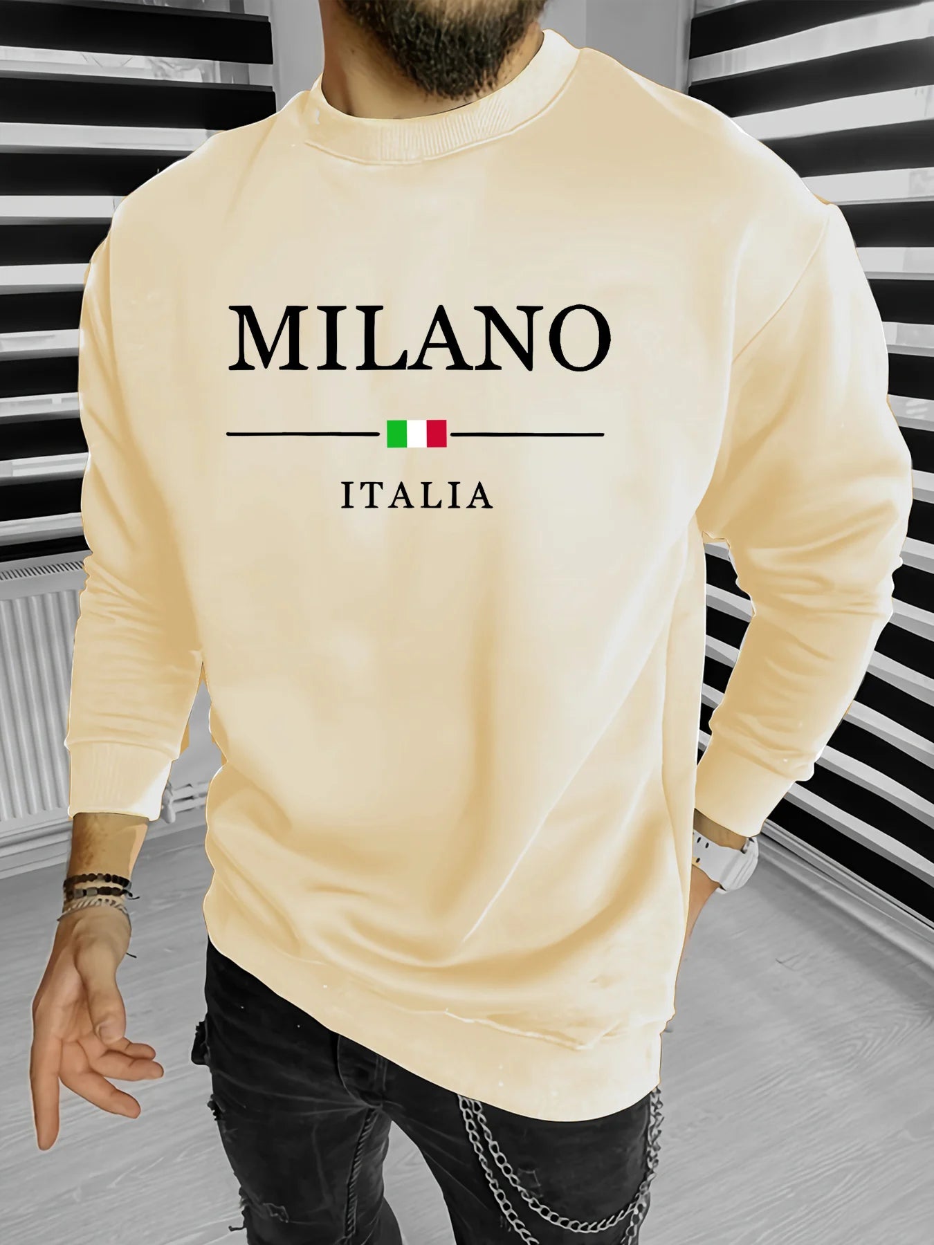 Men’s Autumn Winter MILANO ITALIA Graphic Sweatshirt – Casual Loose Fit