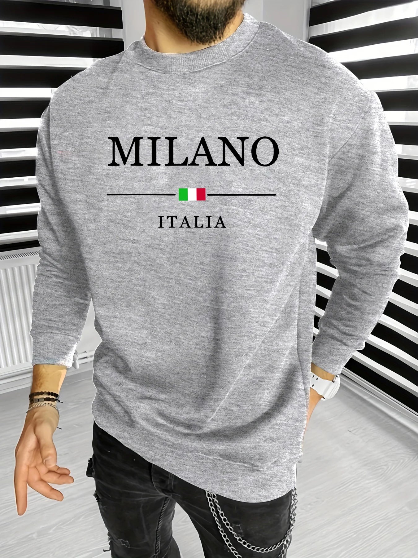 Men’s Autumn Winter MILANO ITALIA Graphic Sweatshirt – Casual Loose Fit
