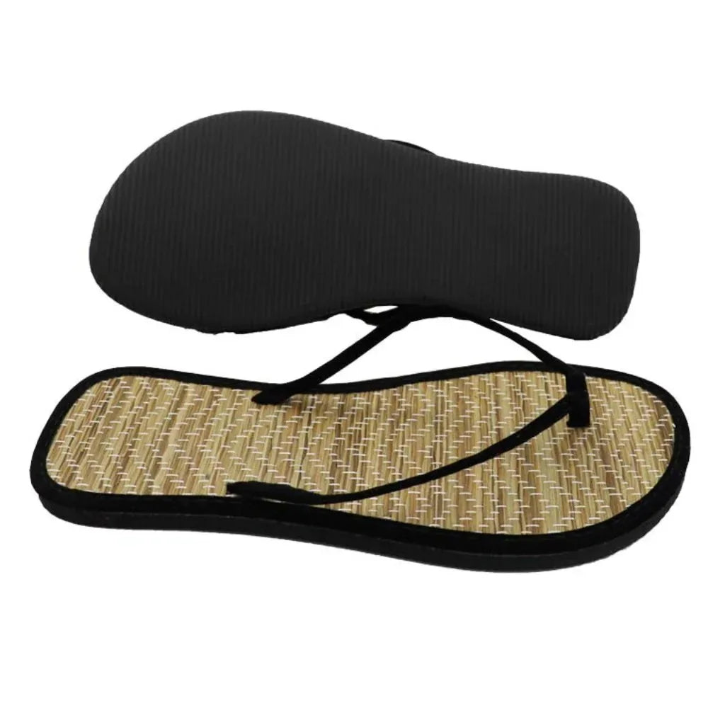 Women’s Flat Bamboo Rattan Flip-Flop Slippers