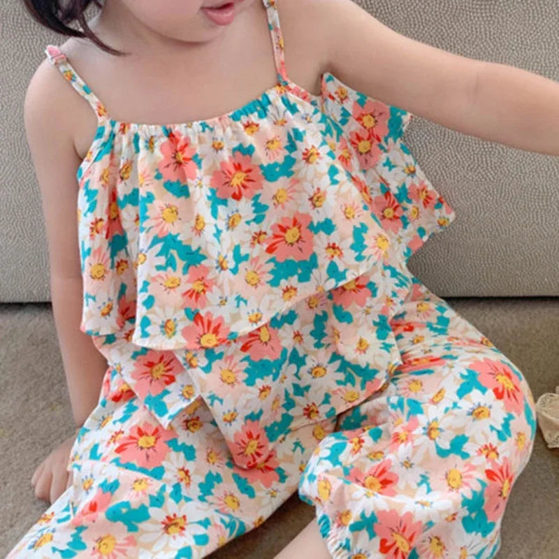 Summer Baby Girls’ Floral Vest & Anti-Mosquito Pants Set