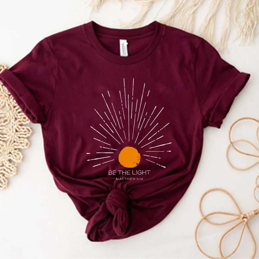 Be The Light Mathew 5 14 Sunburst T-Shirt Vintage Bible Verse Shirt Christian Tshirt Sun Tee Boho Top Inspirational Gift