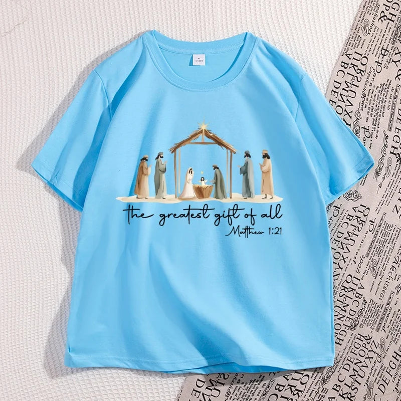 The Greatest Gift of All Nativity Christmas T-Shirt | Religious Jesus Graphic Tee
