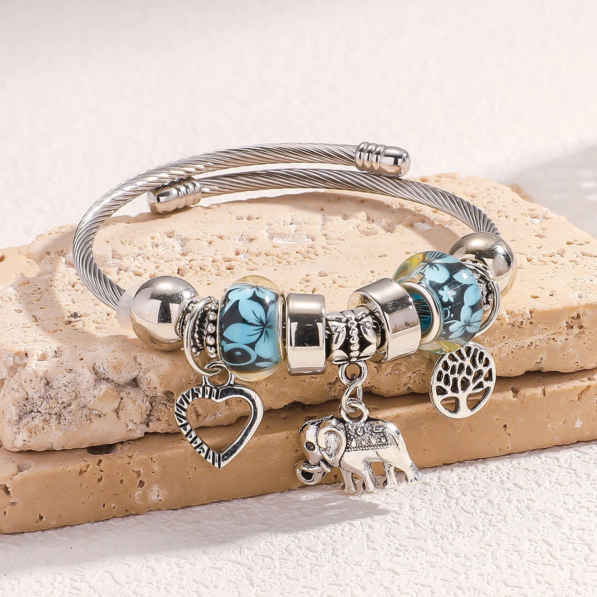 Elephant & Life Tree Charm Bracelet