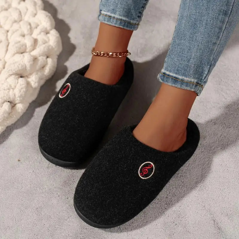 Casual Women’s Home Slippers | Warm & Elegant Music Note Design