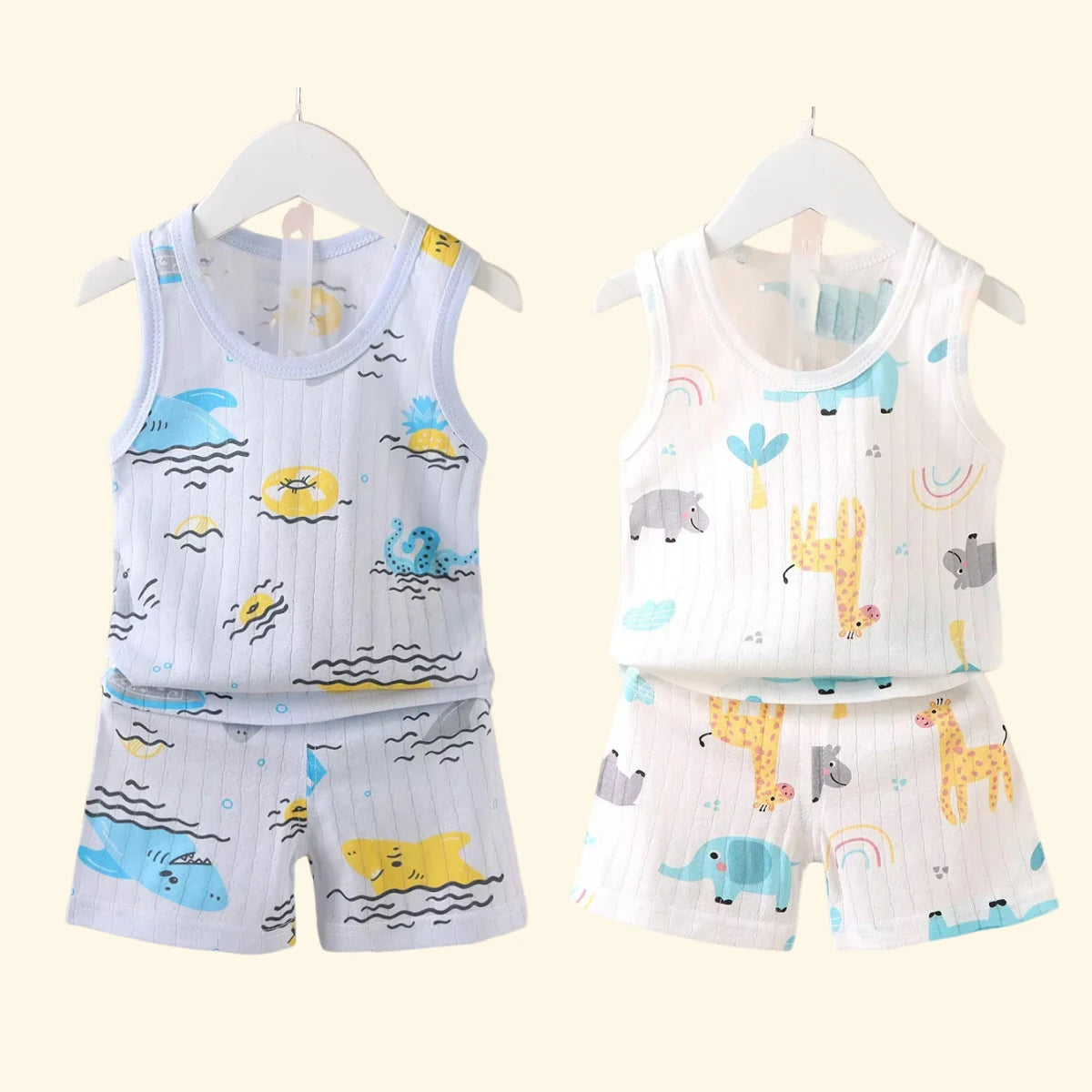 Kids Cotton Animal Print T-Shirt & Shorts Set