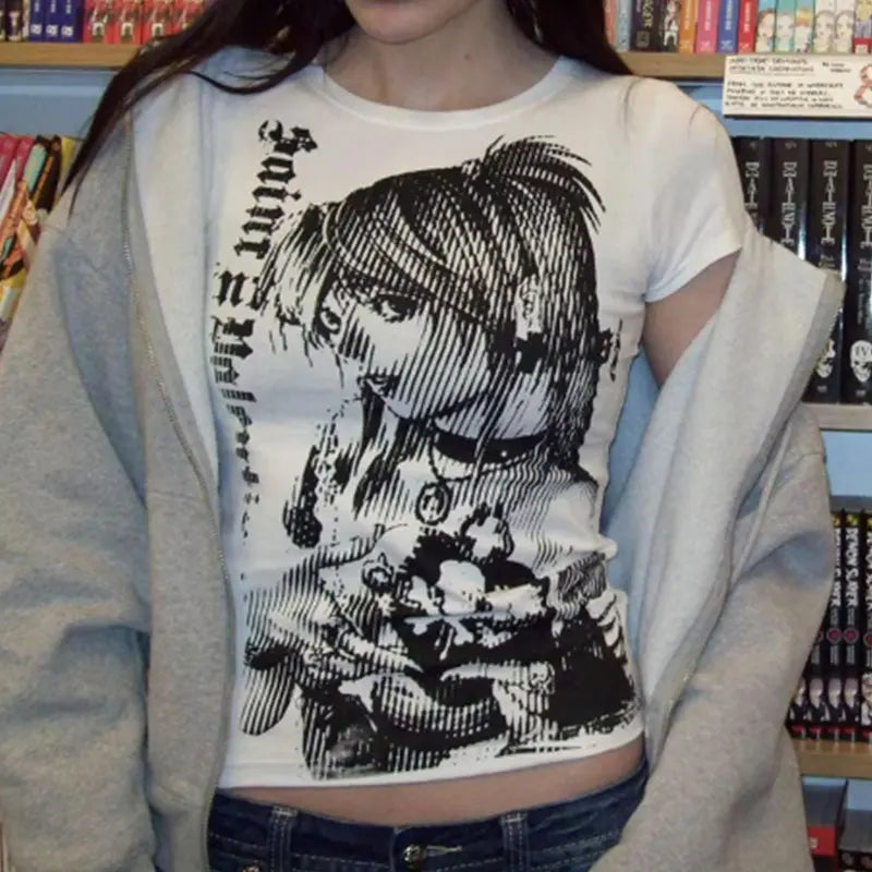 Women’s Y2K Anime Print Crop Tee