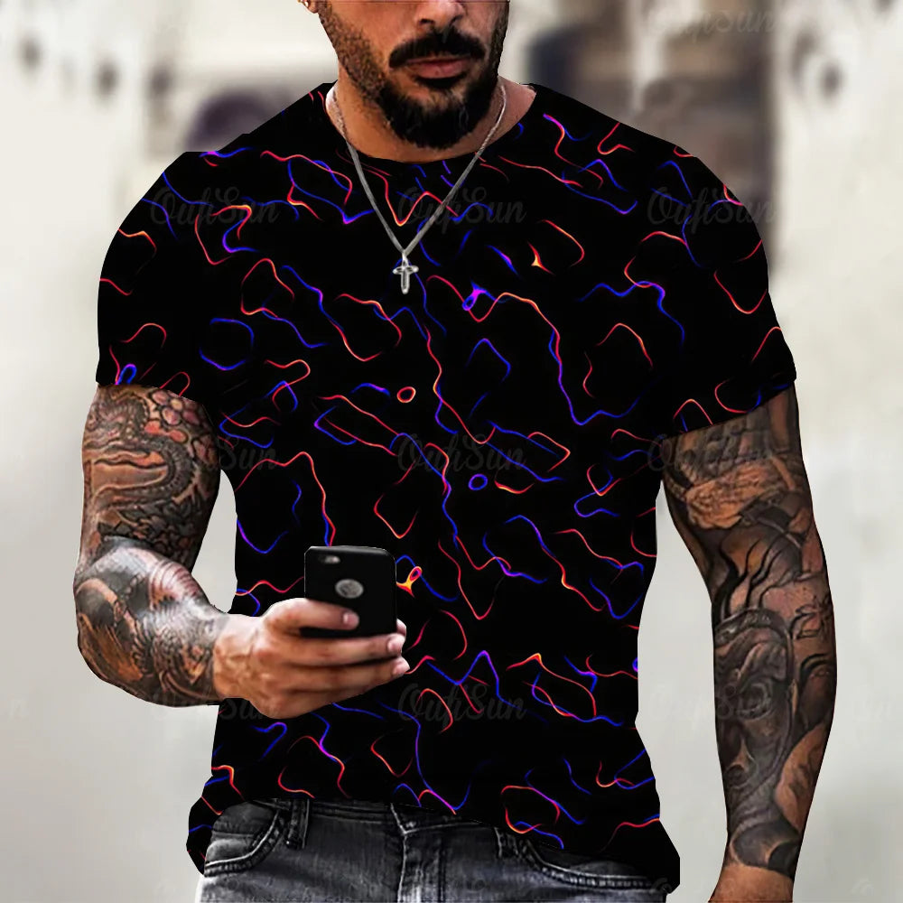 Men’s 3D Lightning Print T-Shirt – Casual Oversized Short Sleeve