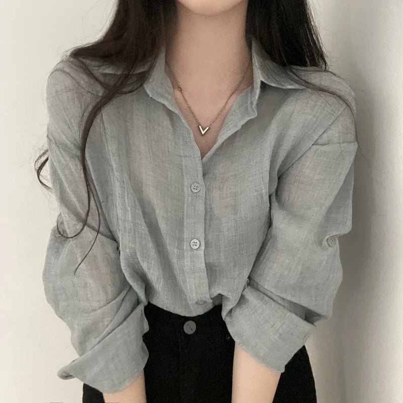 Trendy Anti-UV Pure Color Shirt Blouse