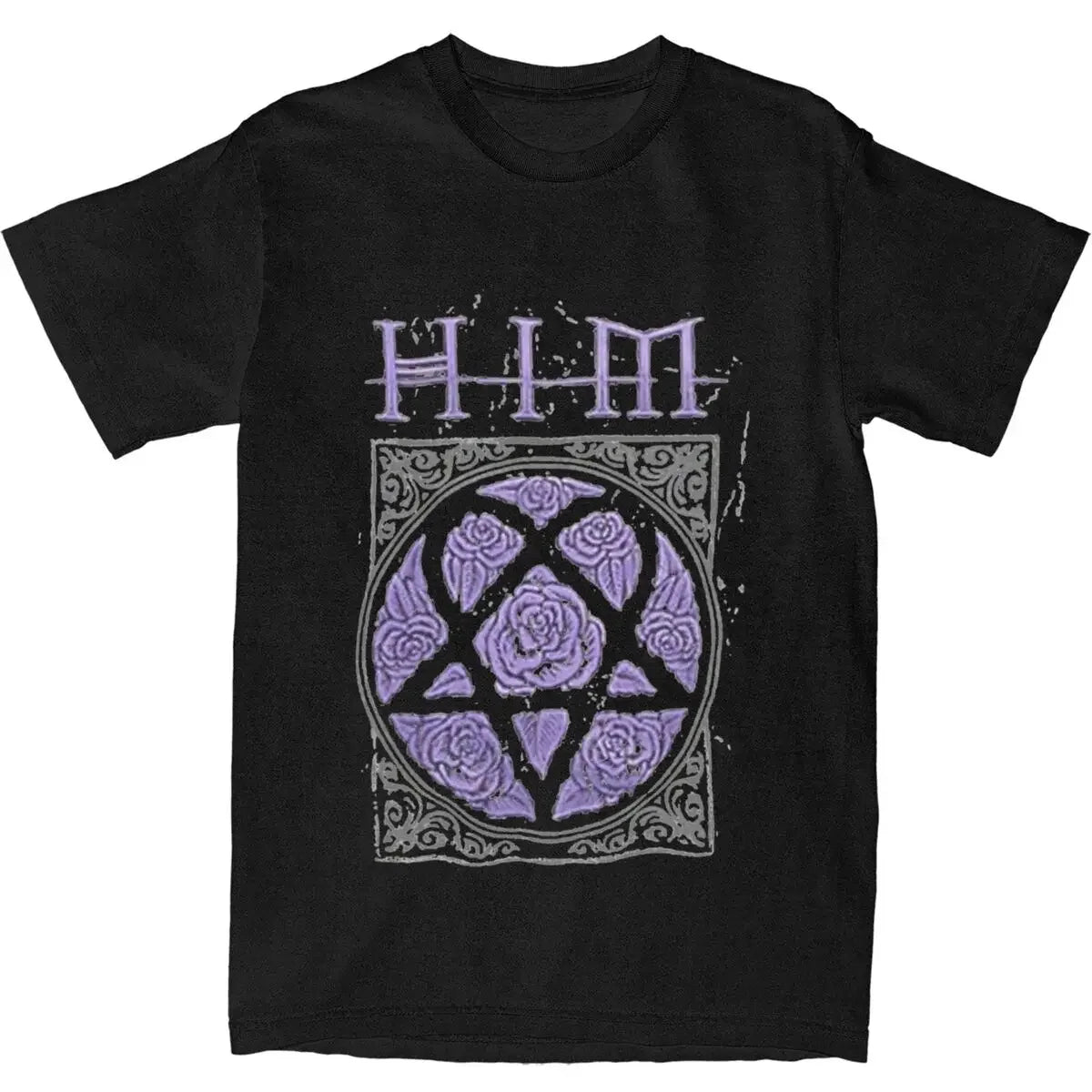 HIM Band Ville Valo Heart-Shaped Pattern T-Shirt | Summer Streetwear