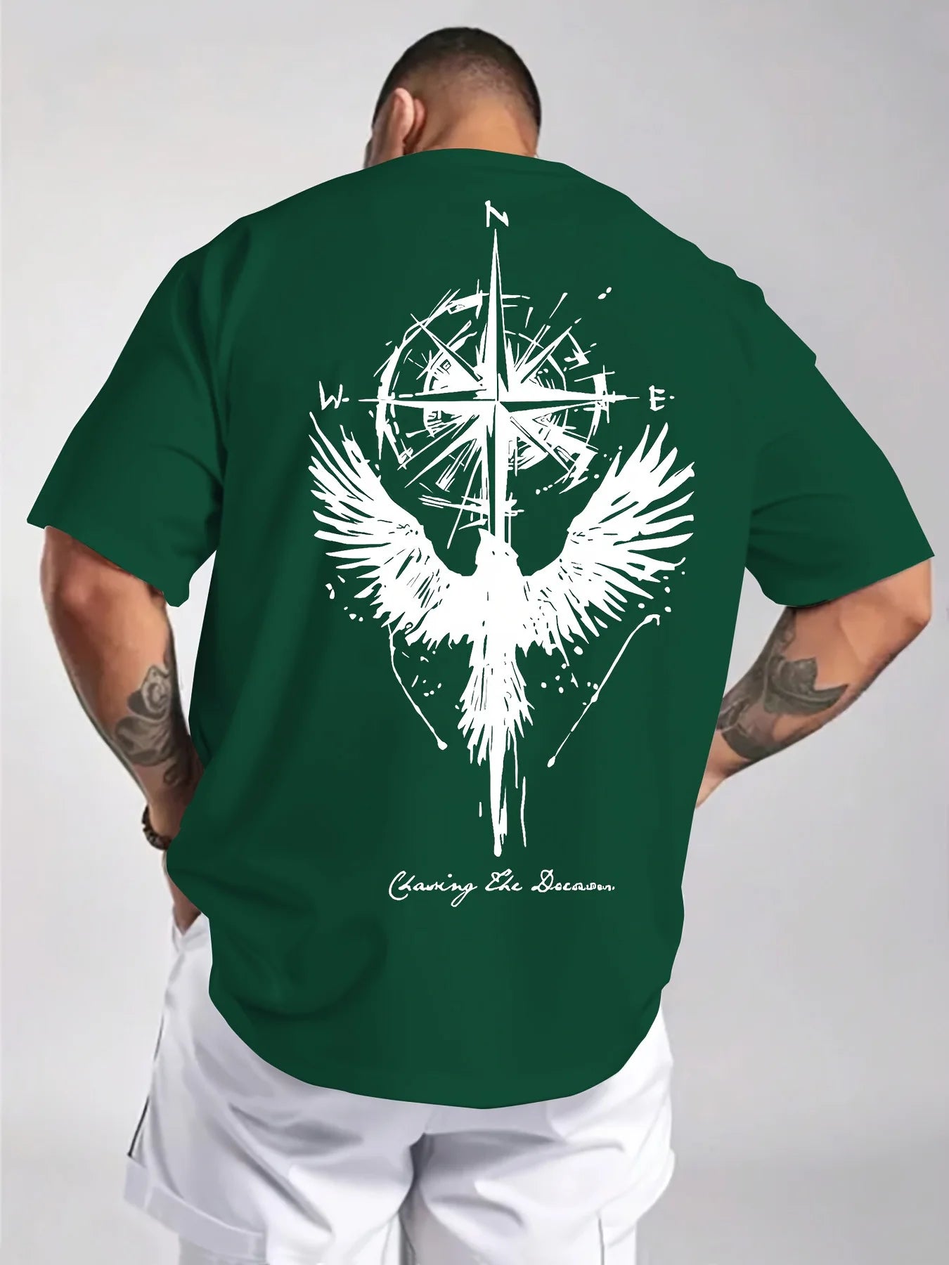 Men’s Cotton Compass & Bird Print T-Shirt