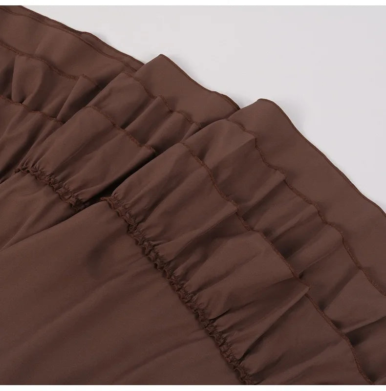 Brown Ruffled High-Waisted Victorian Skirt | Steampunk Gothic Vintage Party Wear