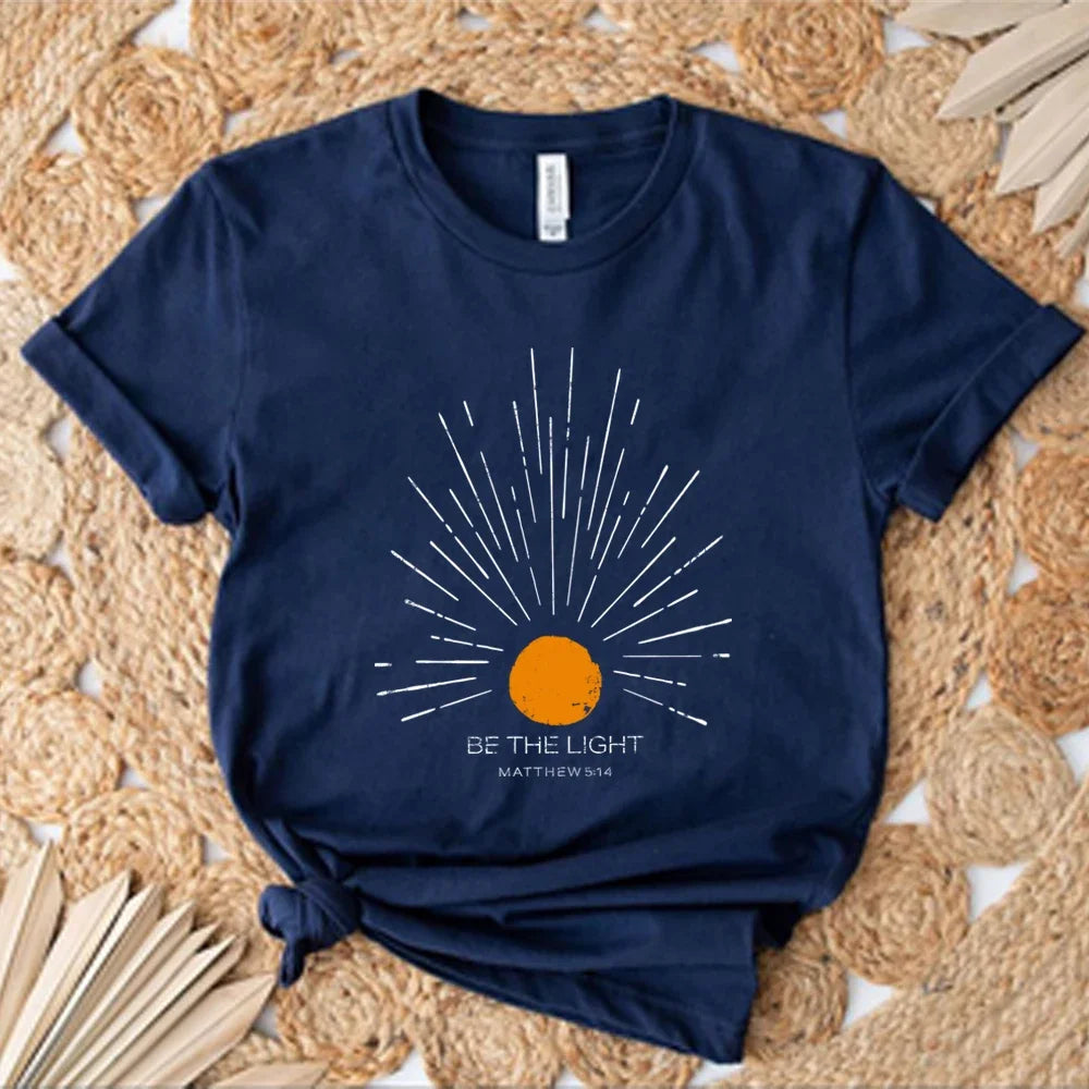Be The Light Mathew 5 14 Sunburst T-Shirt Vintage Bible Verse Shirt Christian Tshirt Sun Tee Boho Top Inspirational Gift