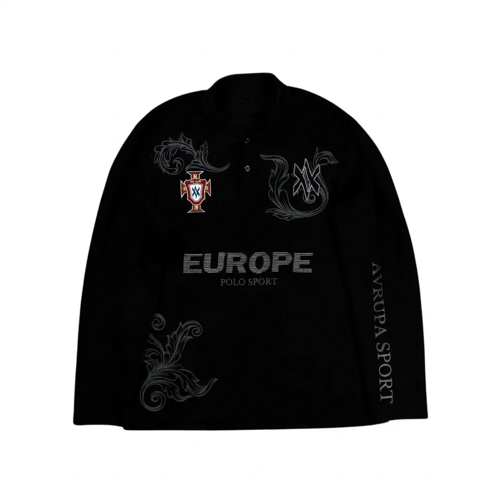 Y2k Polo Shirt Casual Loose Pattern Embroidery Long Sleeve T Shirts Street Sweatshirt Mens Baseball Clothing Lapel Golf Jersey