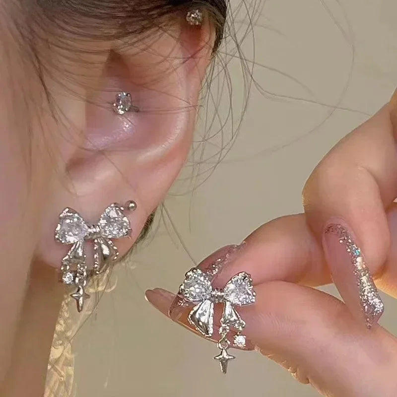 Cute Crystal Bowknot Zircon Stud Earrings for Women