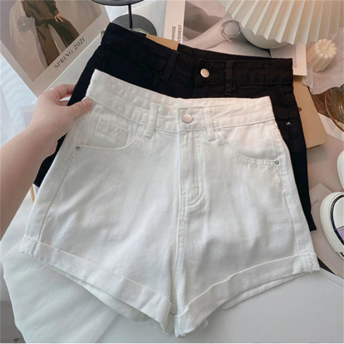 High Waist Wide Leg Short Jeans Women&